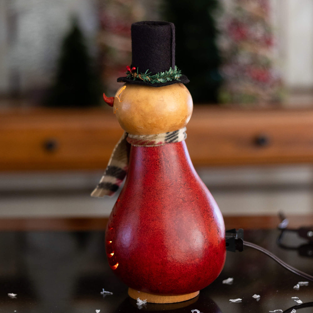 Joel Small Lit Snowman Gourd Side View at Meadowbrooke Gourds. 