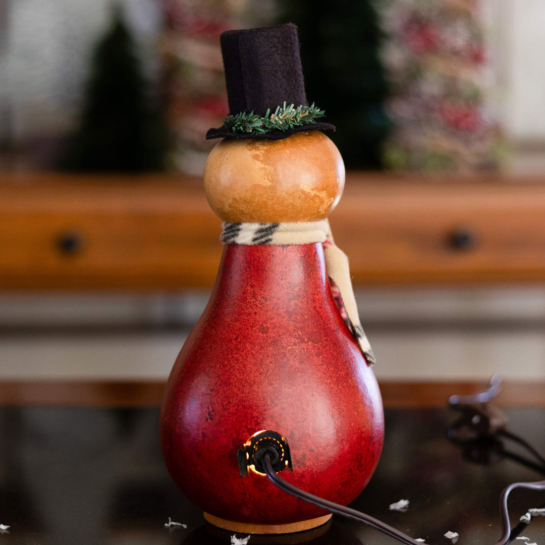 Joel Small Lit Snowman Gourd Back View at Meadowbrooke Gourds. 
