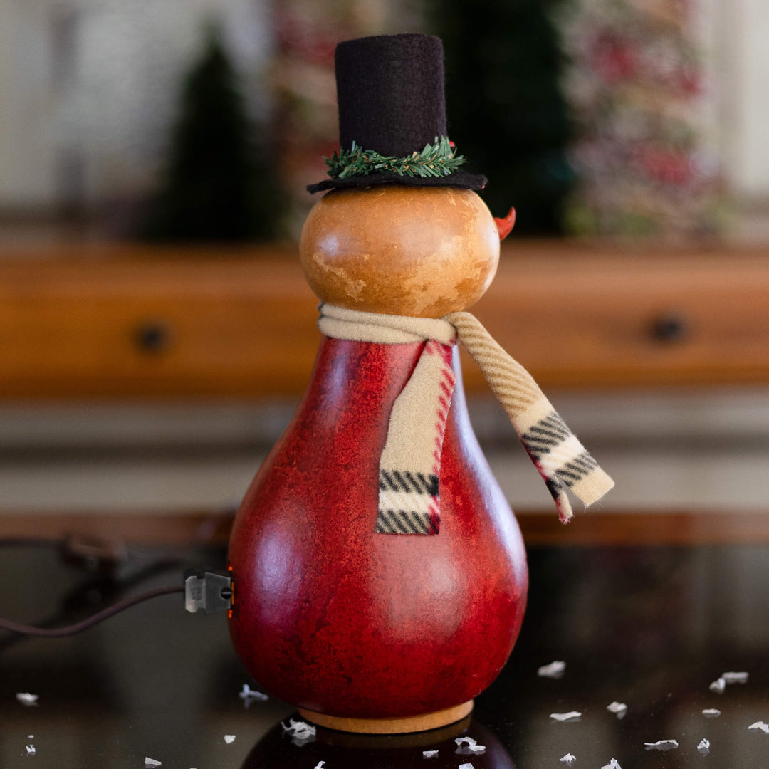 Joel Small Lit Snowman Gourd Side View at Meadowbrooke Gourds. 