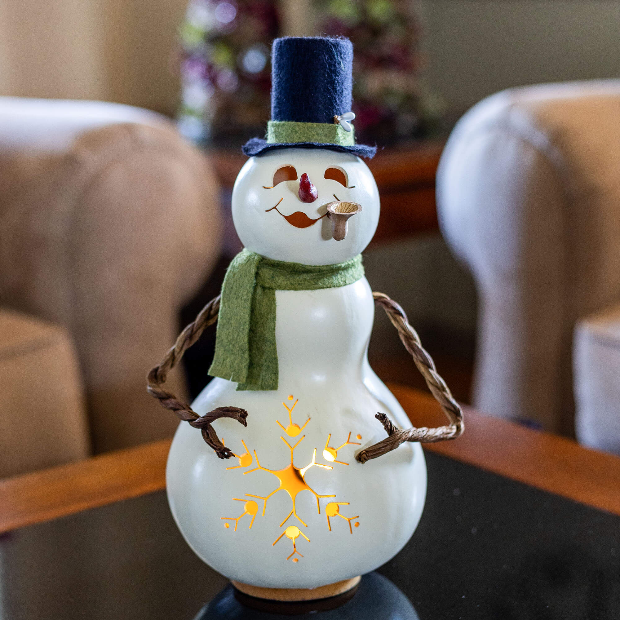 Meadowbrooke Medium Lit Snowman Gourd at Meadowbrooke Gourds. 