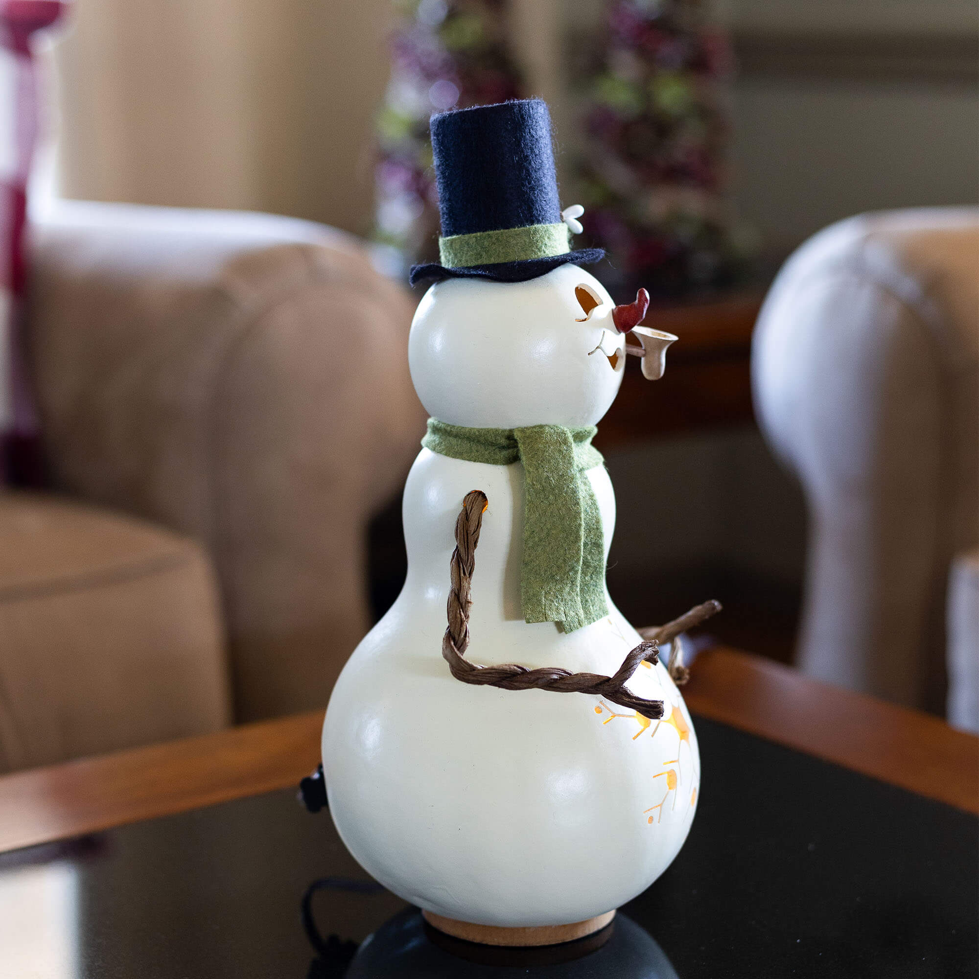 Meadowbrooke - Medium Tall Lit Snowman Winter Gourd Decor