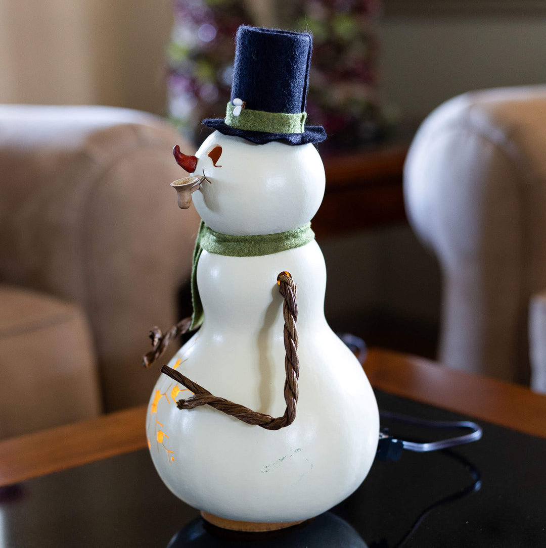 Meadowbrooke Medium Lit Snowman Gourd - Side View at Meadowbrooke Gourds. 