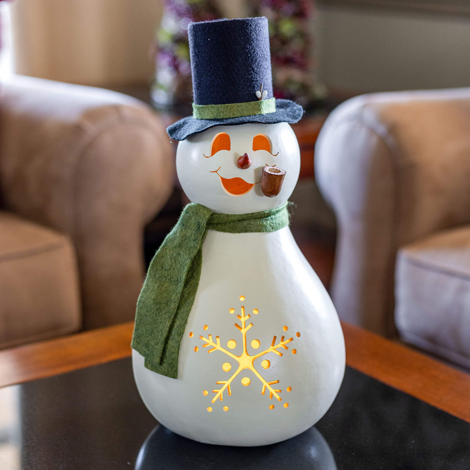 Meadowbrooke Large Lit Snowman Gourd at Meadowbrooke Gourds. 