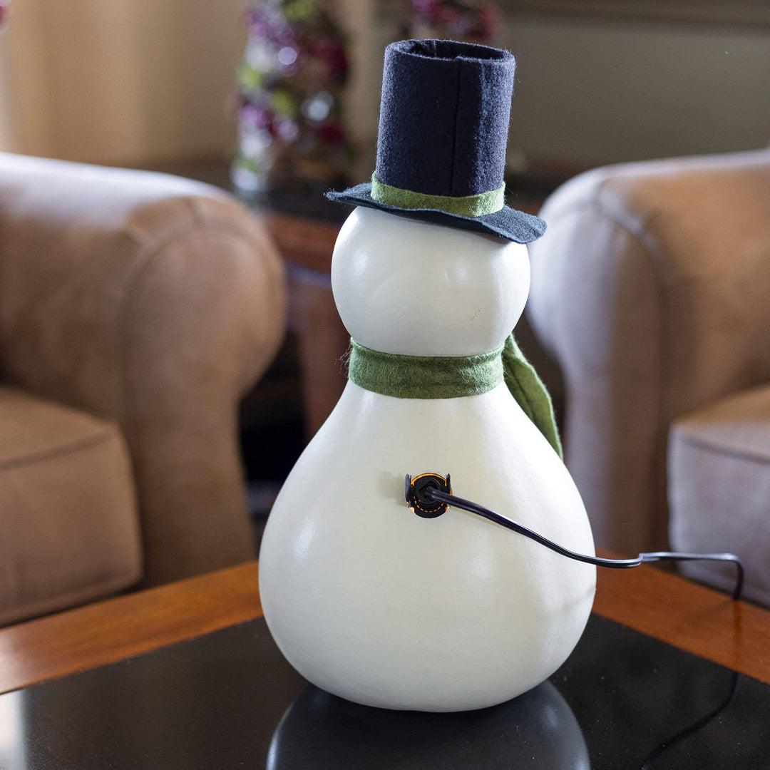 Meadowbrooke Large Lit Snowman Gourd - Back View at Meadowbrooke Gourds. 