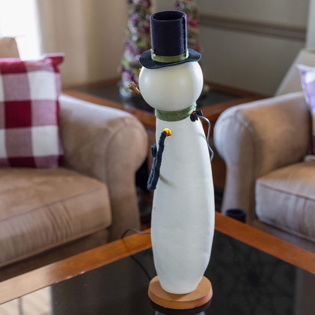 Meadowbrooke Snowman Extra Tall Lit Gourd - Side View at Meadowbrooke Gourds. 