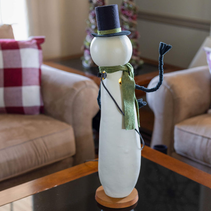 Meadowbrooke Snowman Extra Tall Lit Gourd - Back View at Meadowbrooke Gourds. 