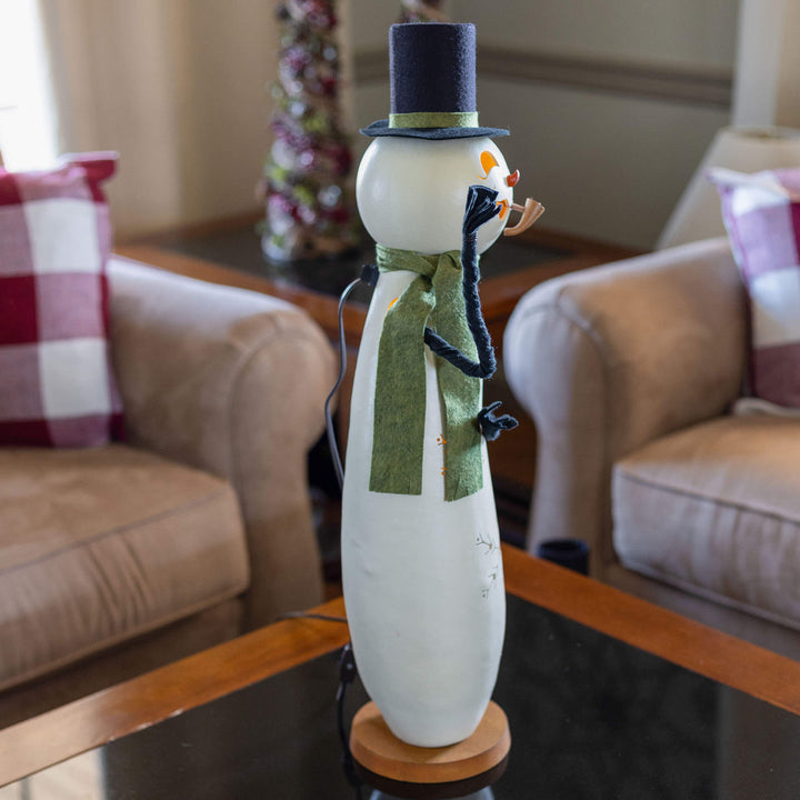 Meadowbrooke Snowman Extra Tall Lit Gourd - Side View at Meadowbrooke Gourds. 