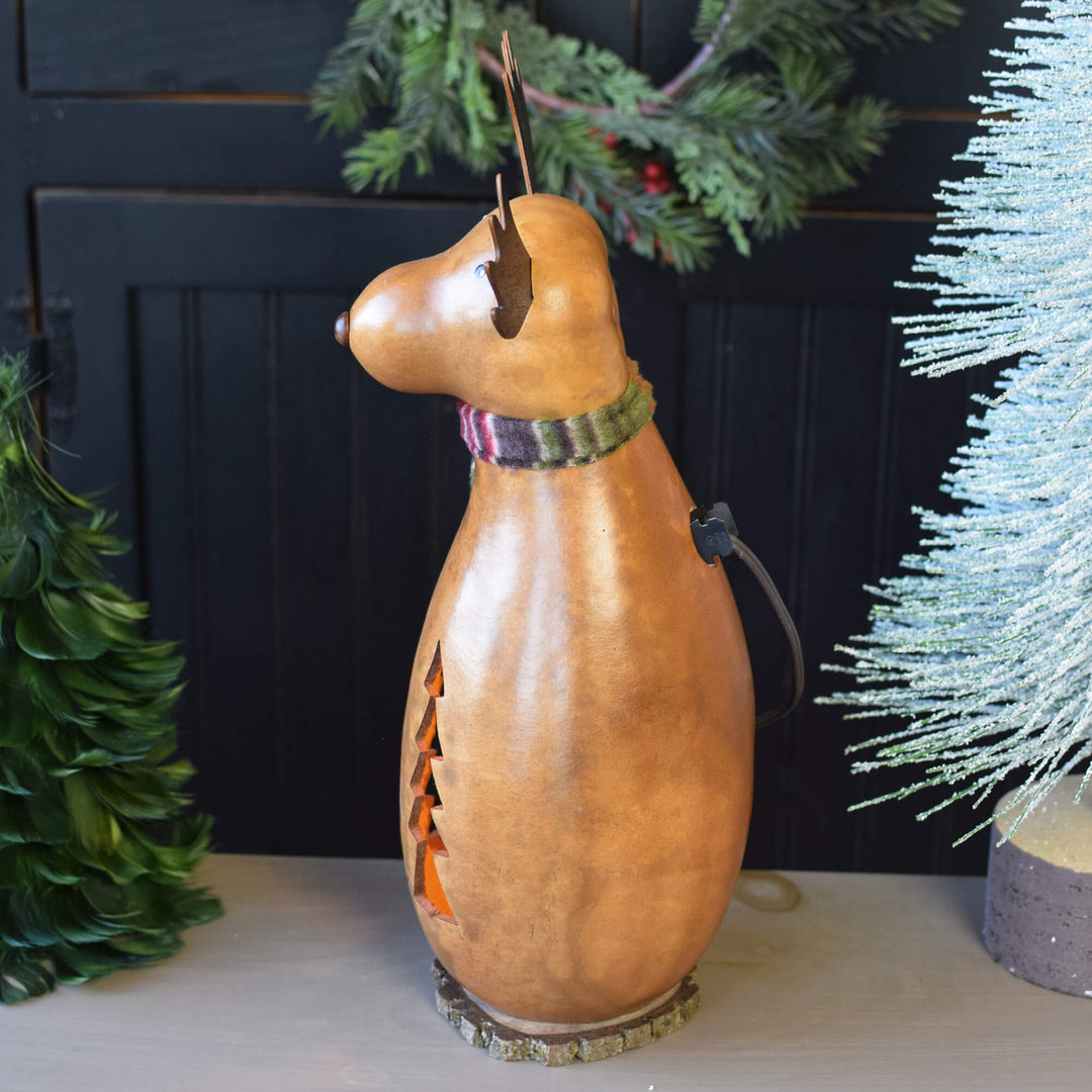 MIles Moose Medium Tall Lit Gourd - Side View at Meadowbrooke Gourds. 