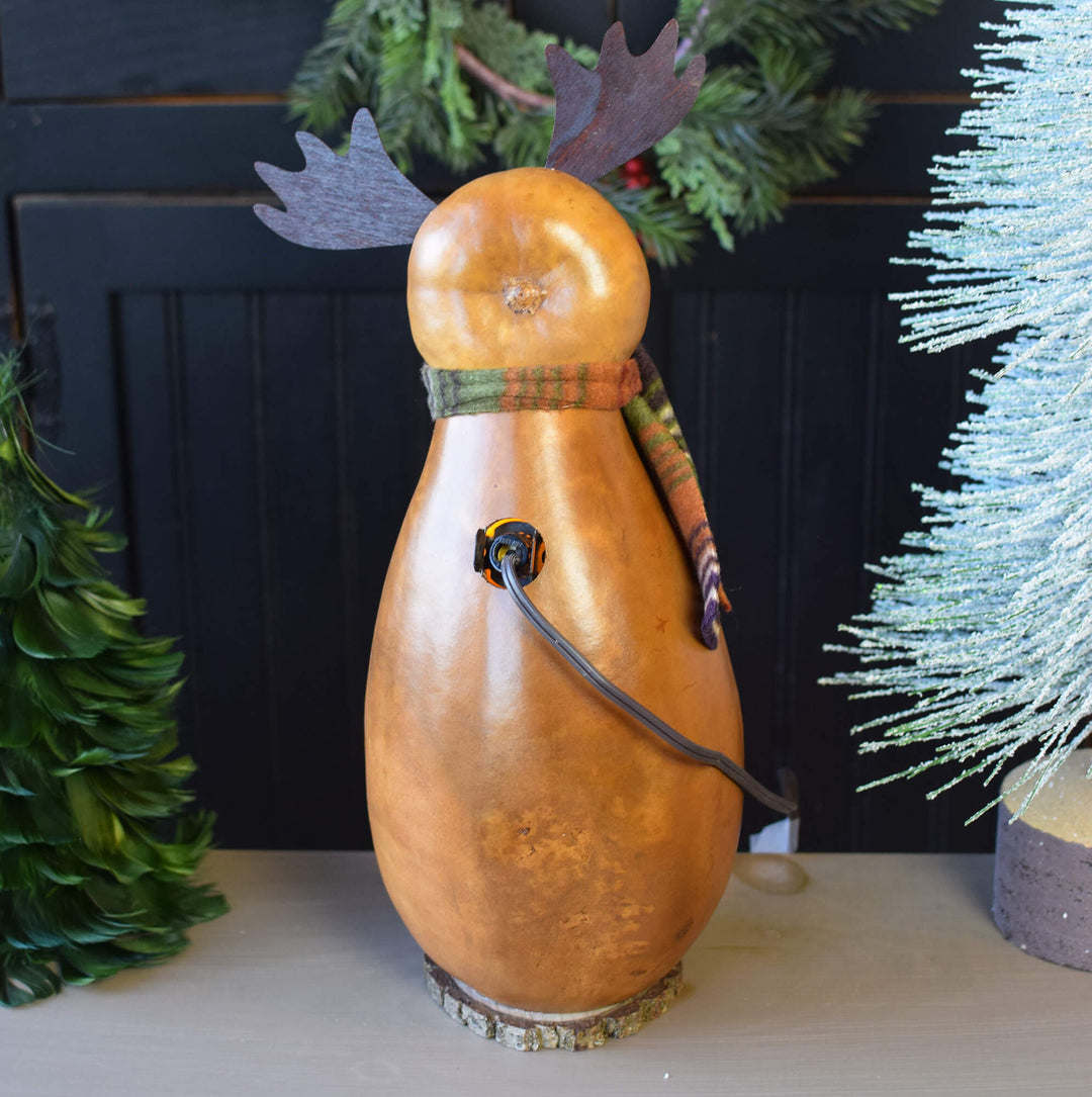 MIles Moose Medium Tall Lit Gourd - Back View at Meadowbrooke Gourds. 