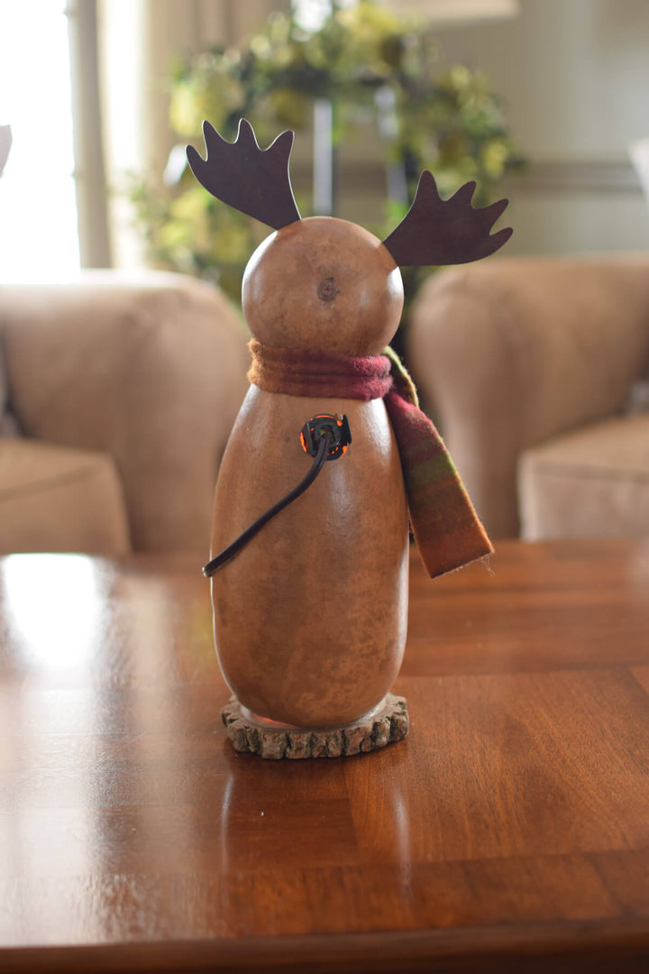 Miles Small Tall Lit Moose Gourd at Meadowbrooke Gourds. Back View