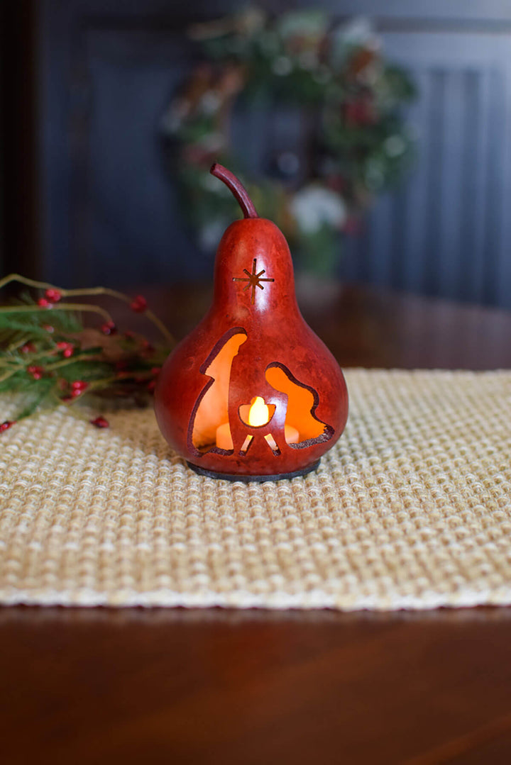 Red nativity scene gourd at Meadowbrooke Gourds
