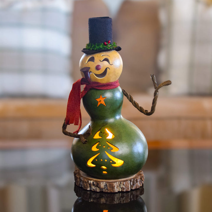 Pinewood Medium Lit Snowman Gourd at Meadowbrooke Gourds. 
