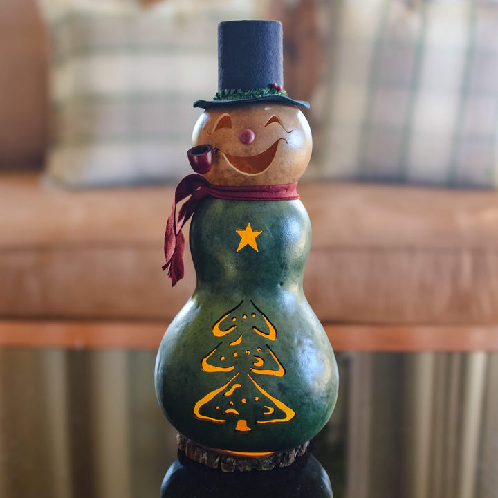 Pinewood Extra Large Lit Gourd Snowman at Meadowbrooke Gourds. 