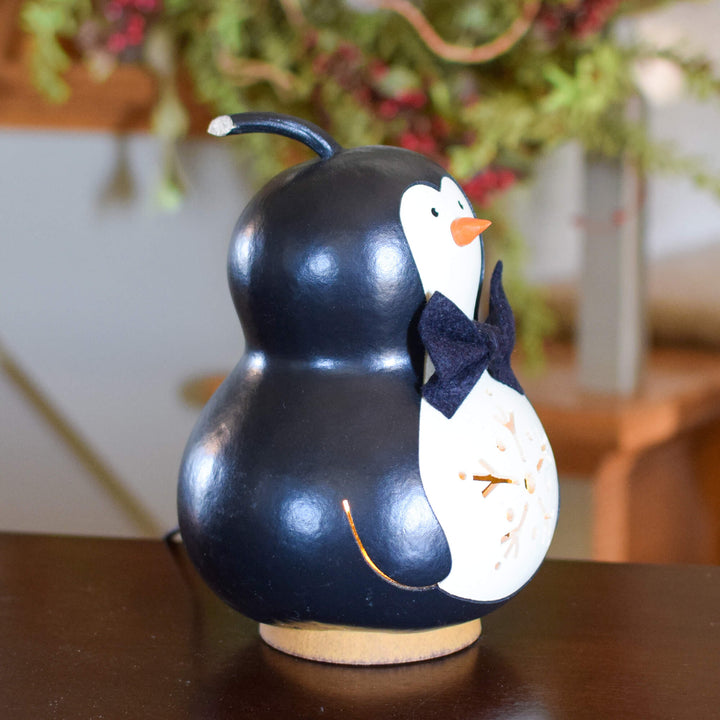 Parkin Small Lit Penguin Gourd - Side View at Meadowbrooke Gourds. 