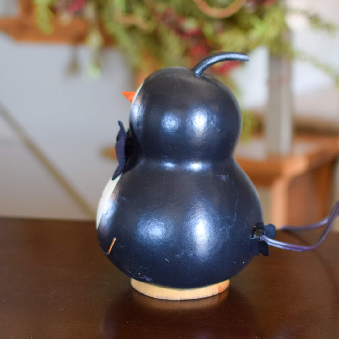 Parkin Small Lit Penguin Gourd - Side View at Meadowbrooke Gourds. 