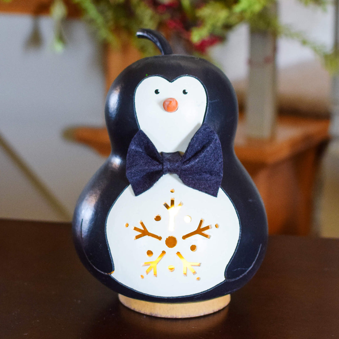 Parkin Small Lit Penguin Gourd at Meadowbrooke Gourds. 