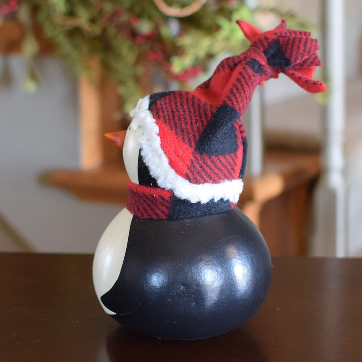 Parkin Girl Penguin Gourd side view showcasing her hand-made winter scarf and hat accessories by Meadowbrooke Gourds