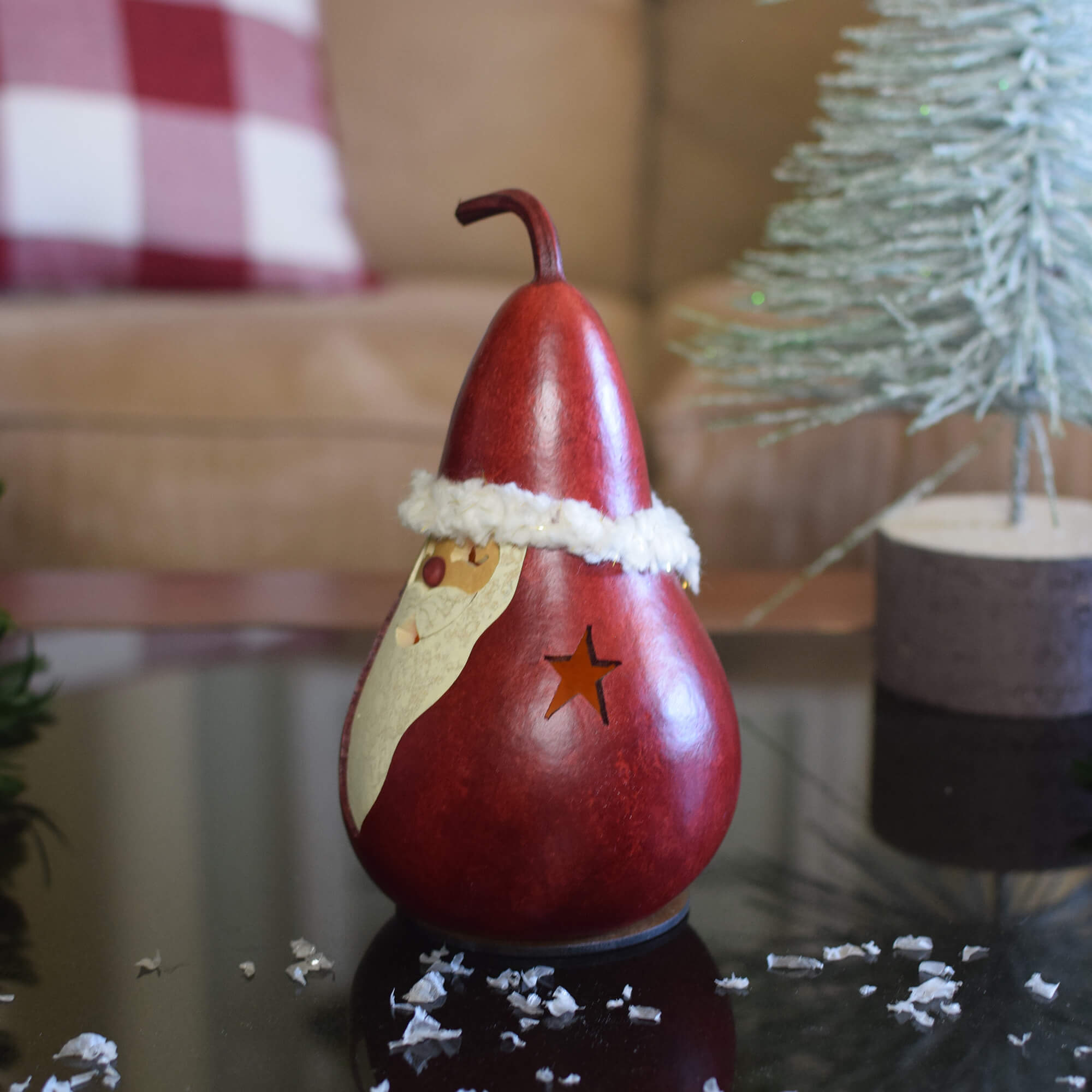 Santa Miniature Gourd -Side View at Meadowbrooke Gourds. 