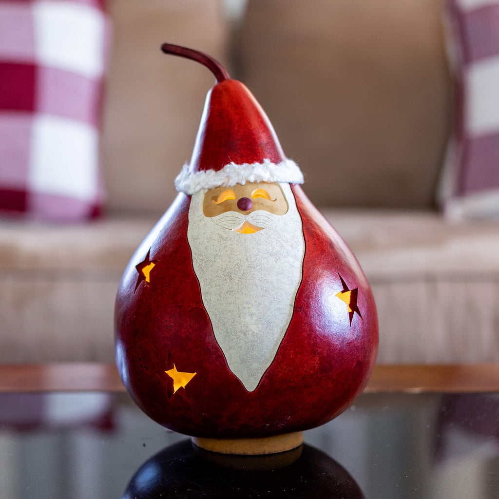 Santa Medium Lit Gourd at Meadowbrooke Gourds. 