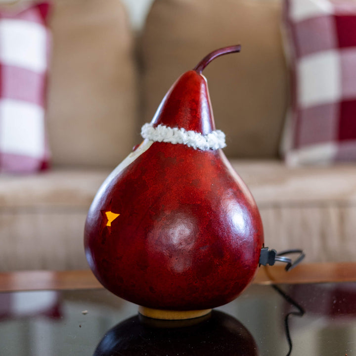 Santa Medium Lit Gourd - Side View at Meadowbrooke Gourds. 