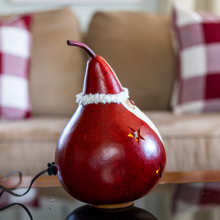 Santa Medium Lit Gourd - Side View at Meadowbrooke Gourds. 