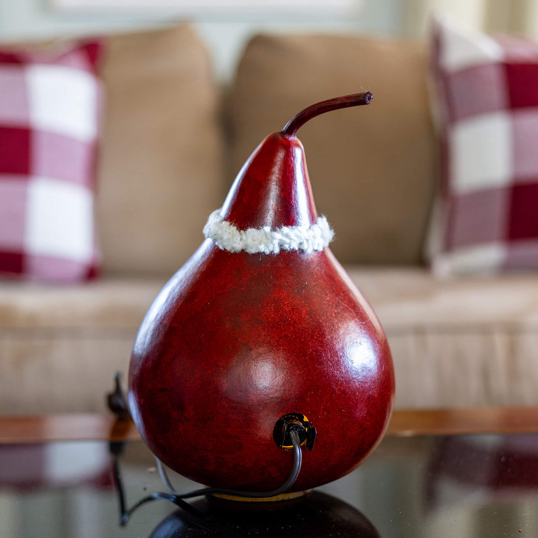 Santa Medium Lit Gourd -Back View at Meadowbrooke Gourds. 