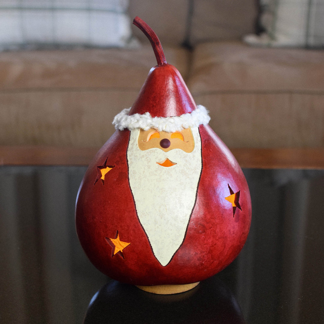 Santa Medium Lit Gourd at Meadowbrooke Gourds. 