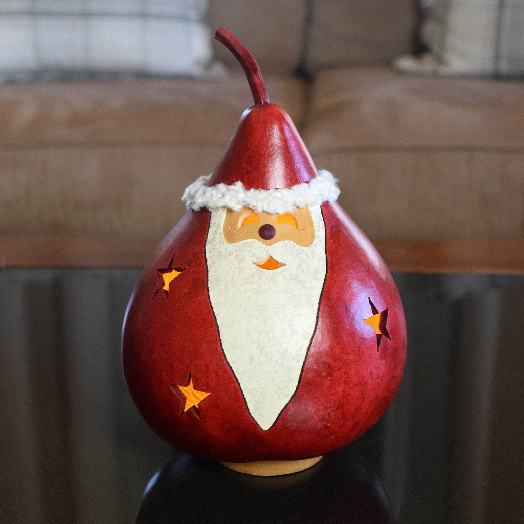 Santa Medium Lit Gourd at Meadowbrooke Gourds. 