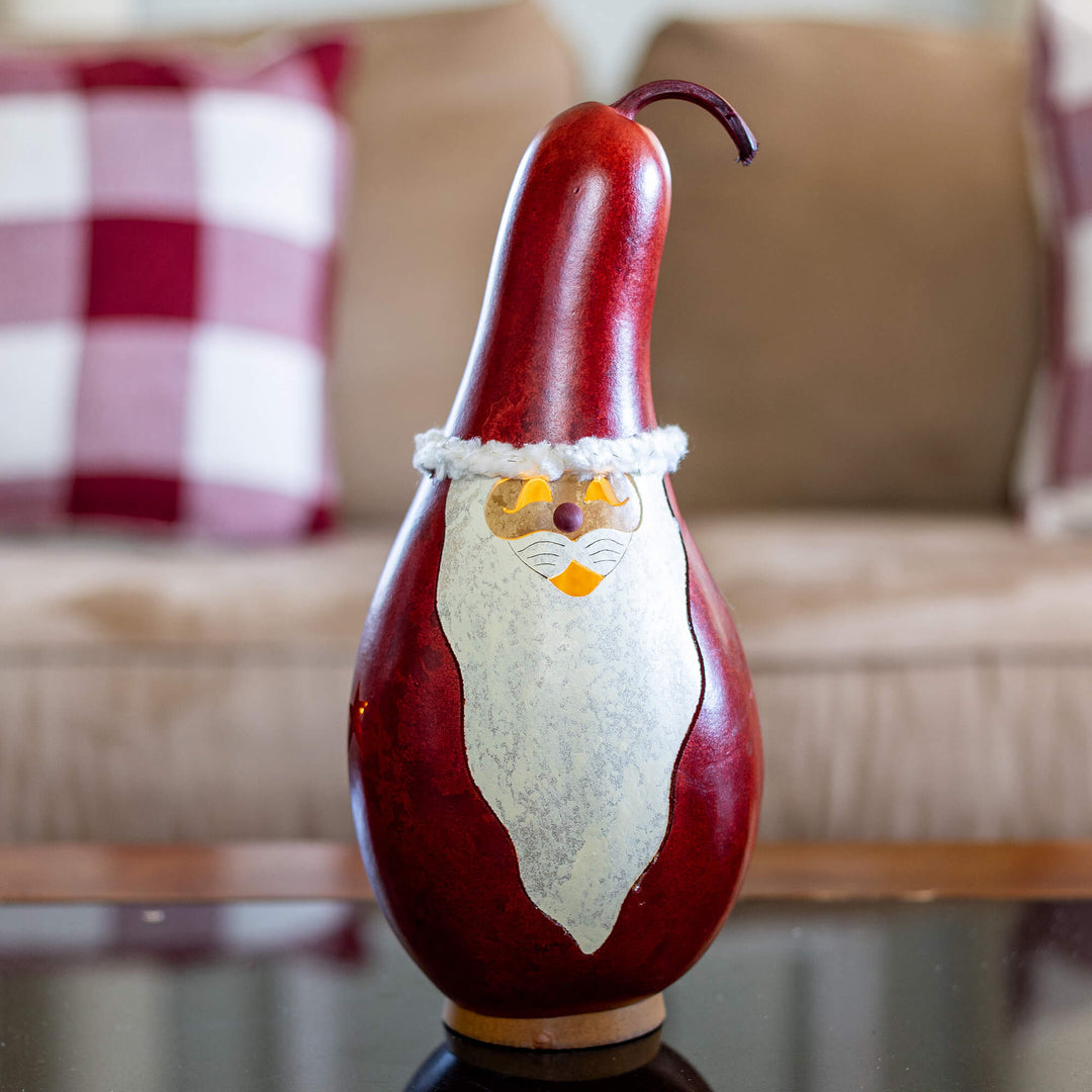 Santa Medium Tall Lit Gourd at Meadowbrooke Gourds. 