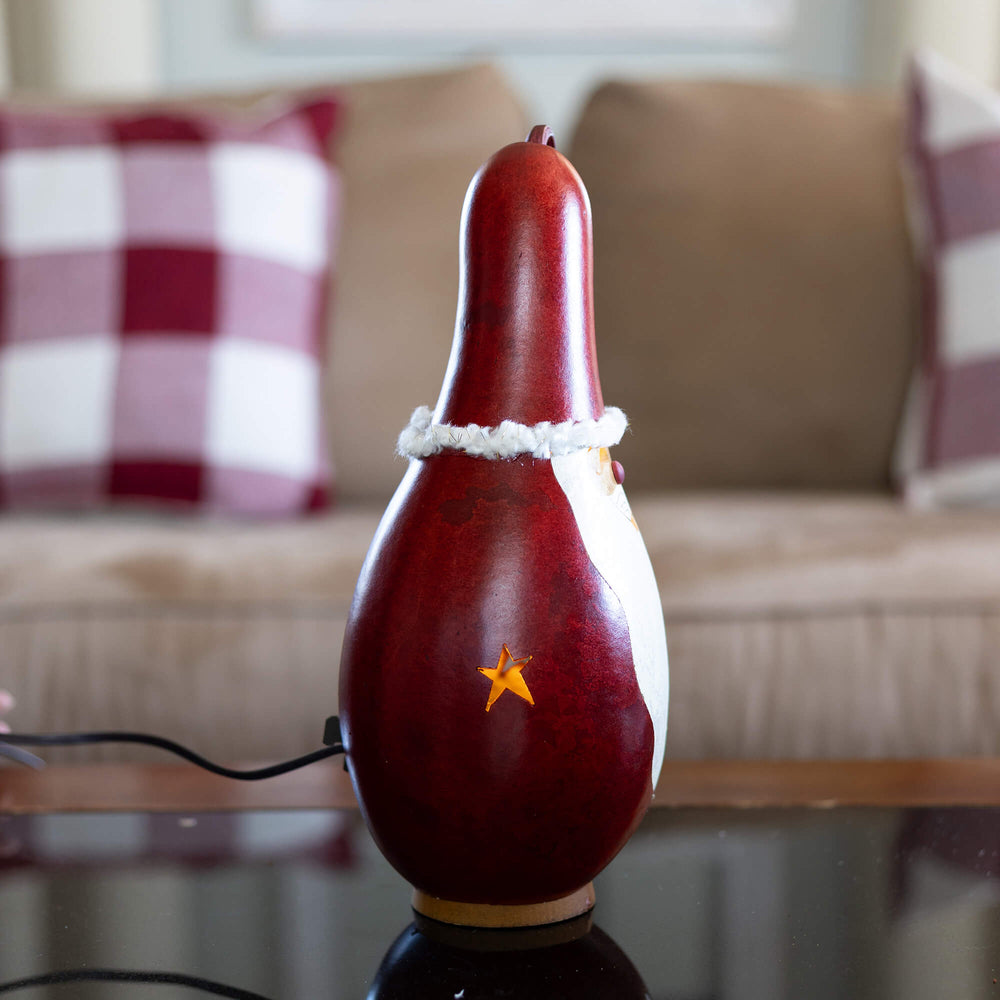 Santa Medium Tall Lit Gourd - Side View at Meadowbrooke Gourds. 