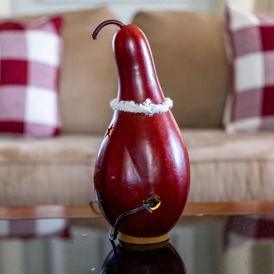 Santa Medium Tall Lit Gourd - Back View at Meadowbrooke Gourds. 