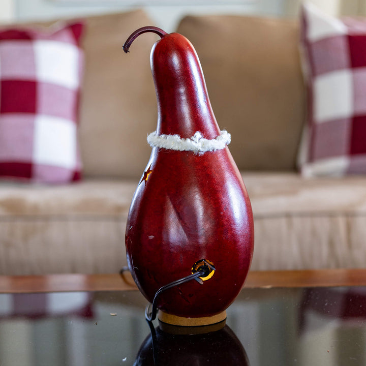 Santa Medium Tall Lit Gourd - Back View at Meadowbrooke Gourds. 