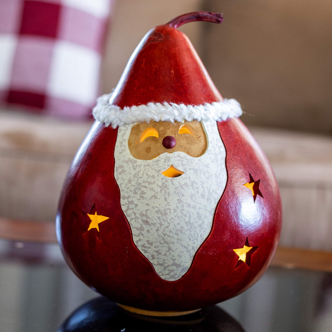 Santa Large Lit Gourd at Meadowbrooke Gourds. 