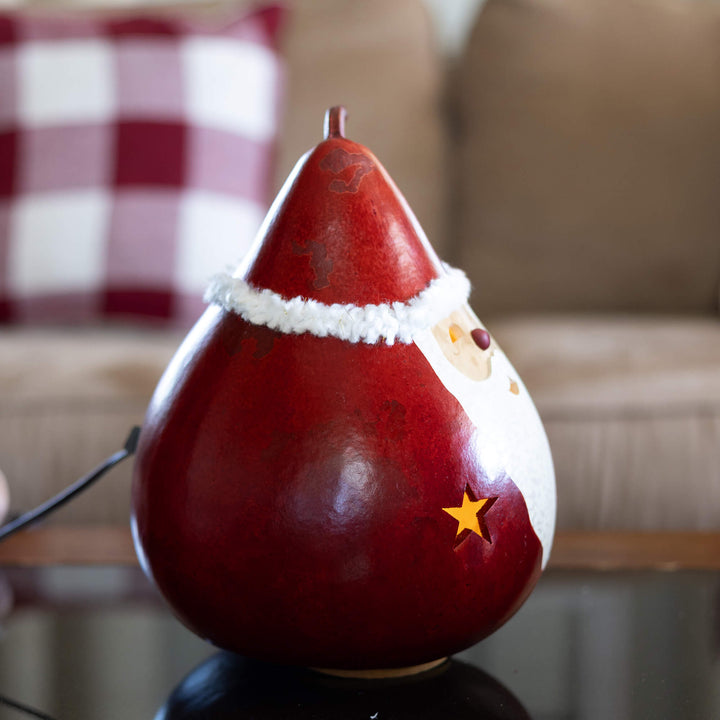 Santa Large Lit Gourd -Side View at Meadowbrooke Gourds. 