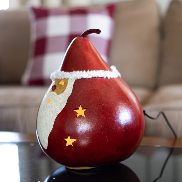 Santa Large Lit Gourd -Side View at Meadowbrooke Gourds. 