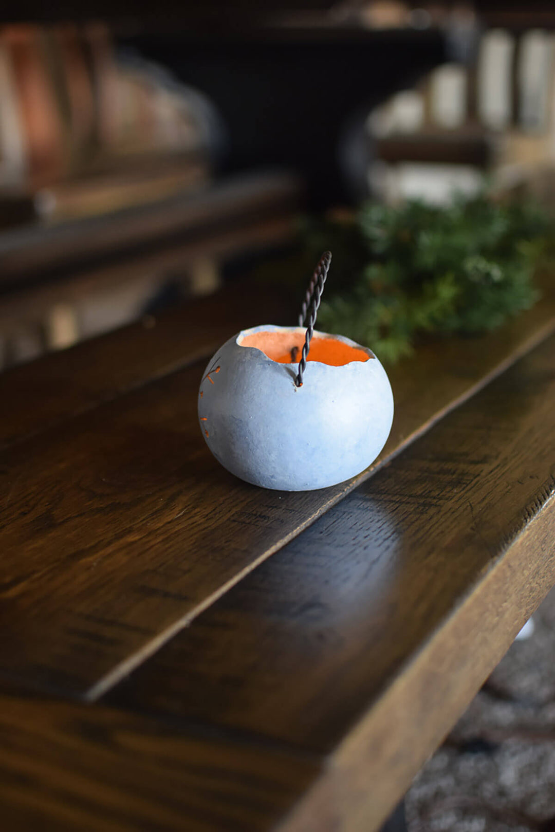 Blue Snowflake Gourd Basket Left Side View