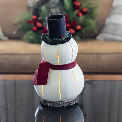 Snowman Luminary Gourd at Meadowbrooke Gourds. 