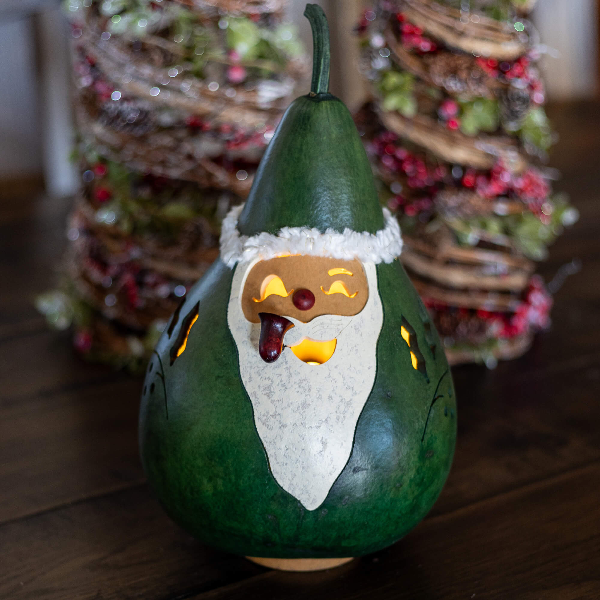 Saint Nick Medium Lit Gourd at Meadowbrooke Gourds. 