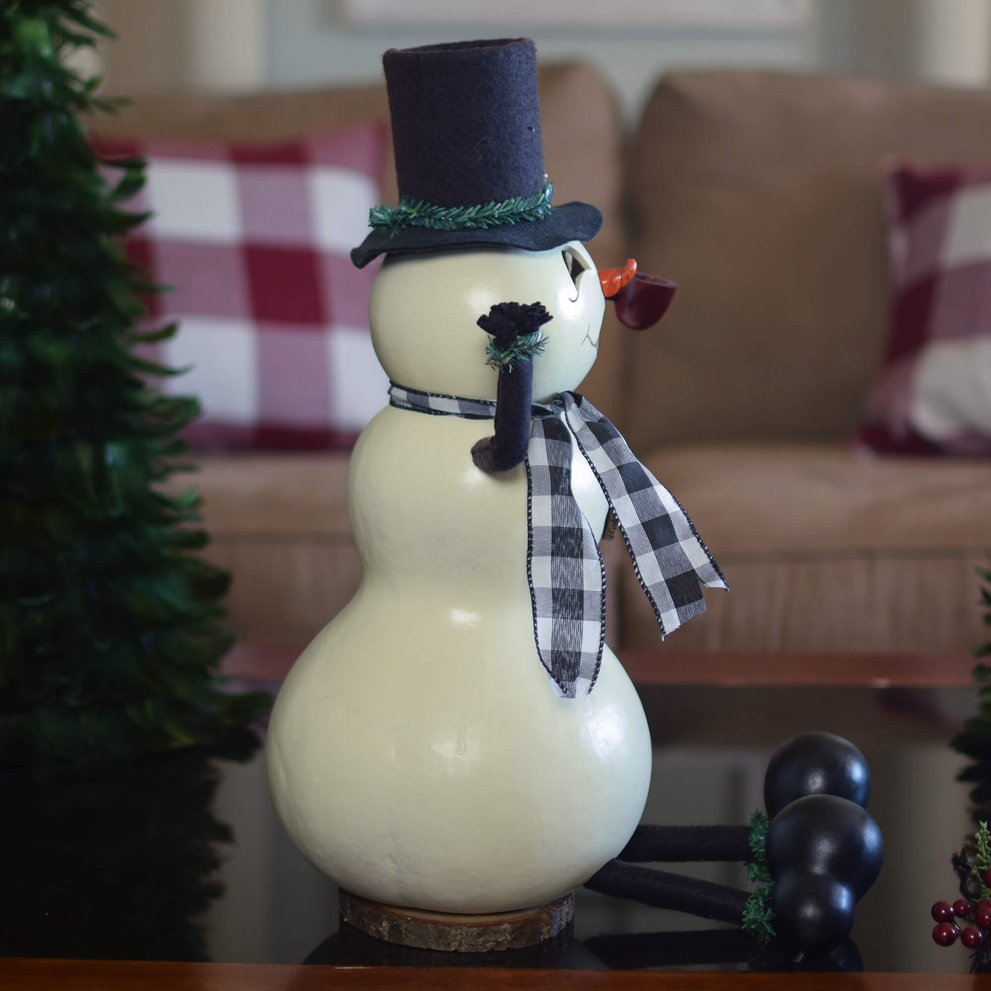 Windsor Snowman Large Gourd - Side View at Meadowbrooke Gourds. 