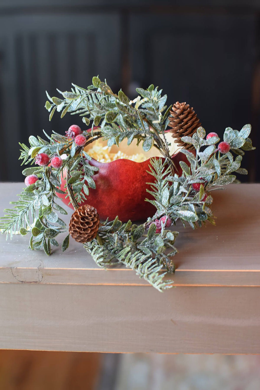 candle ring with red gourd bowl at Meadowbrooke Gourds