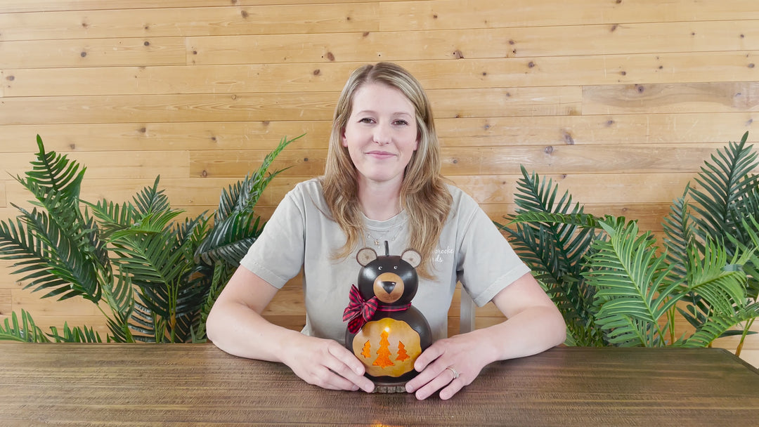 Brooks small lit bear gourd video at Meadowbrooke Gourds