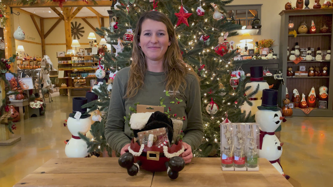 Santa Pants gift basket video at Meadowbrooke Gourds