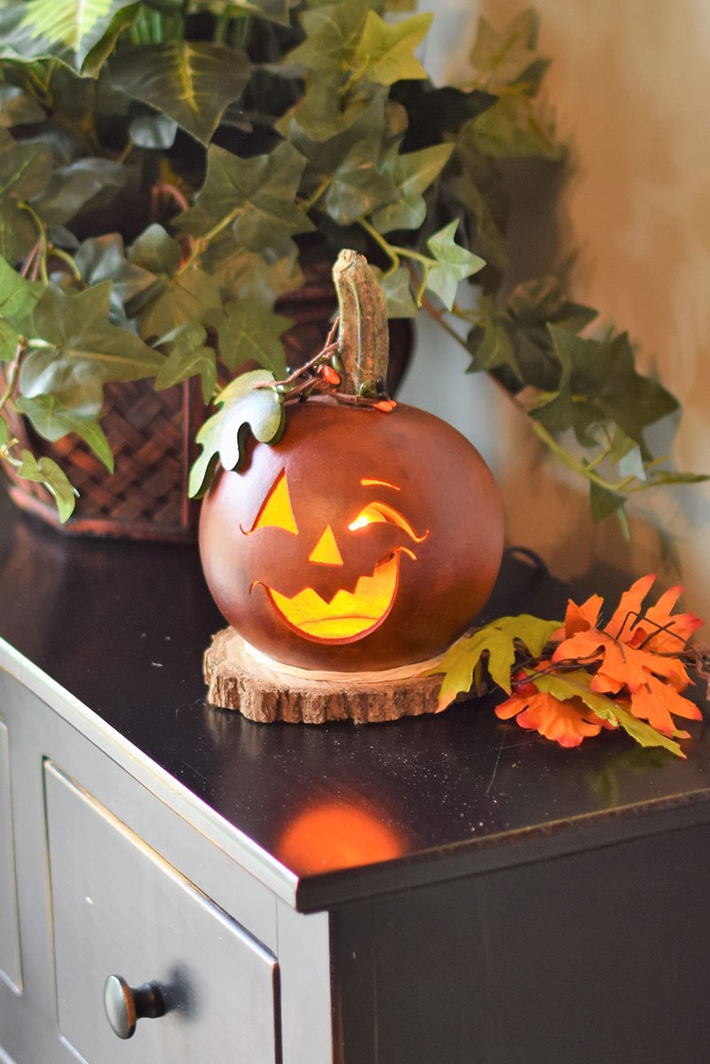 Fredrick lit gourd at Meadowbrooke Gourds
