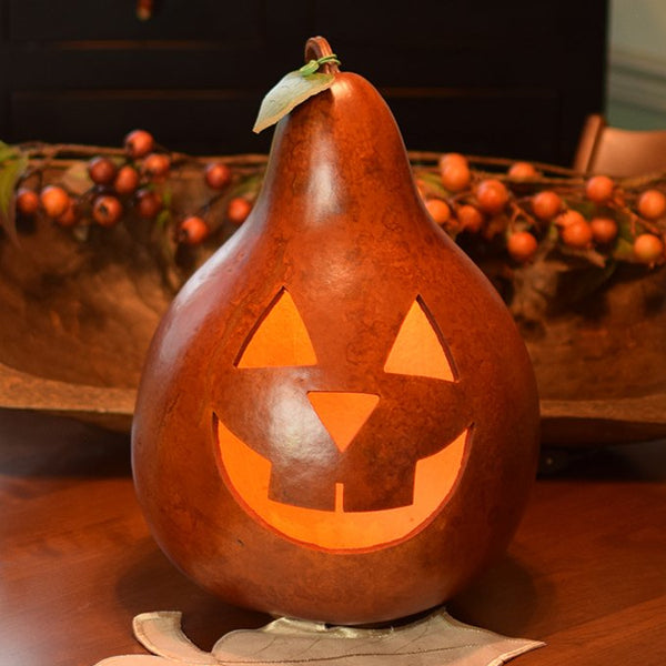 Traditional Gourd Jack-O-Lantern - Lit Gourd Fall Decor XL