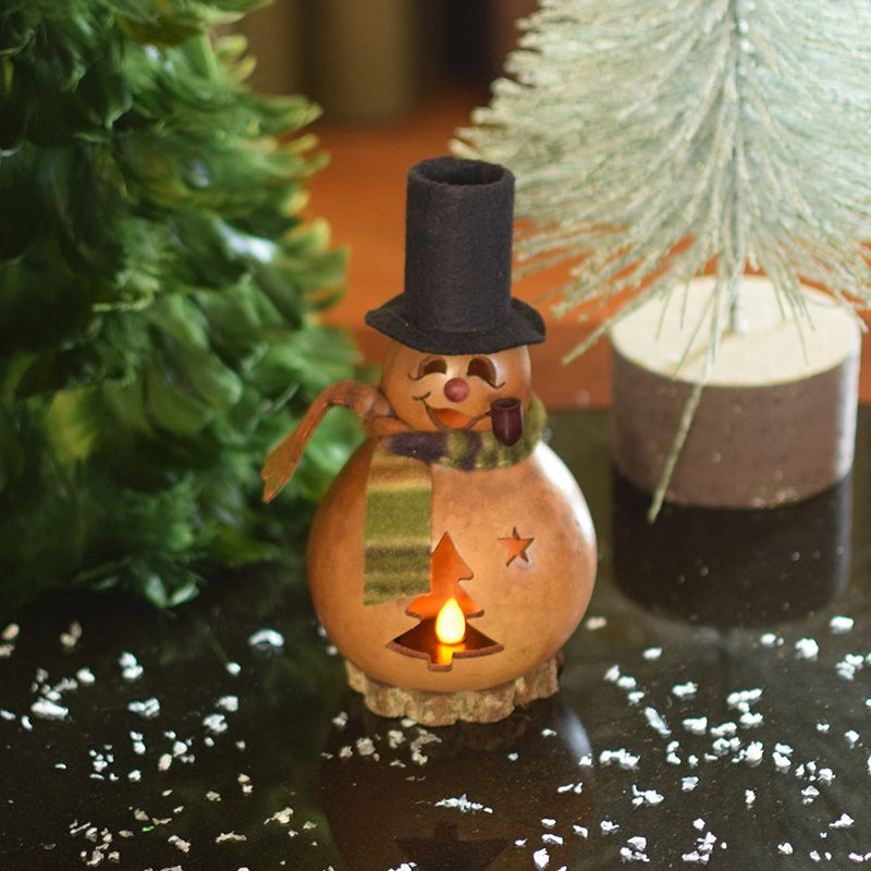 Miniature Flurry snowman gourd at Meadowbrooke Gourds