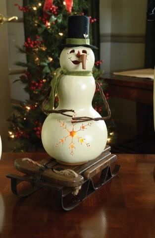 Meadowbrooke snowman lit gourd at Meadowbrooke Gourds
