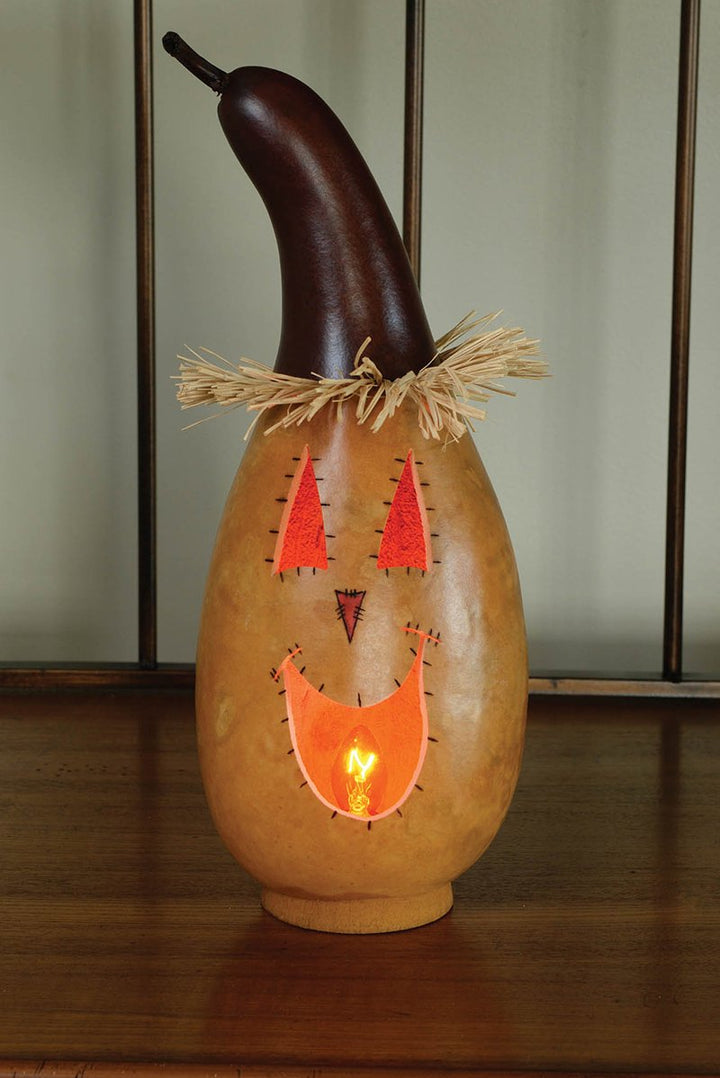Sawyer scarecrow head medium tall lit gourd  at Meadowbrooke Gourds