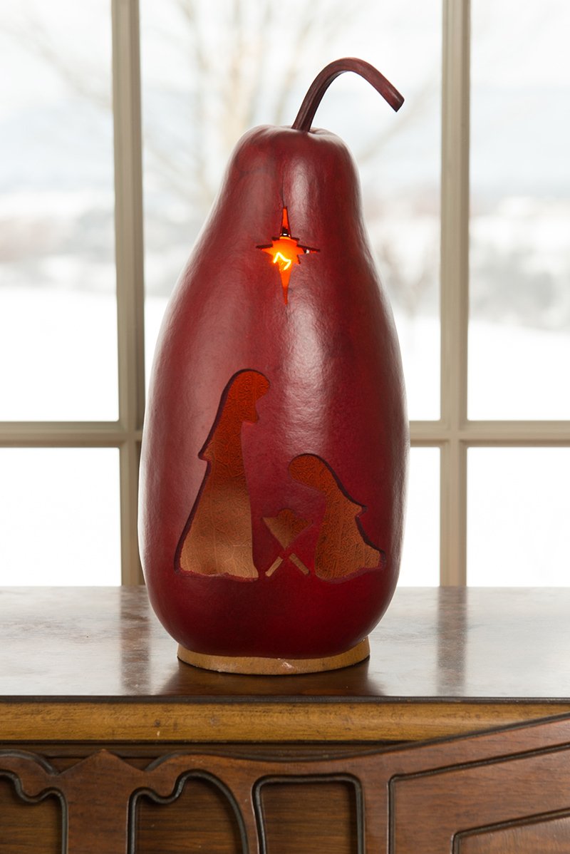 Nativity scene lit gourd at Meadowbrooke Gourds