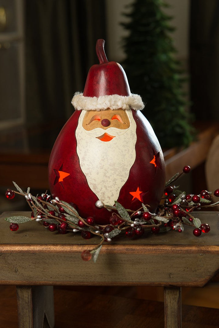 Medium Santa lit gourd  at Meadowbrooke Gourds