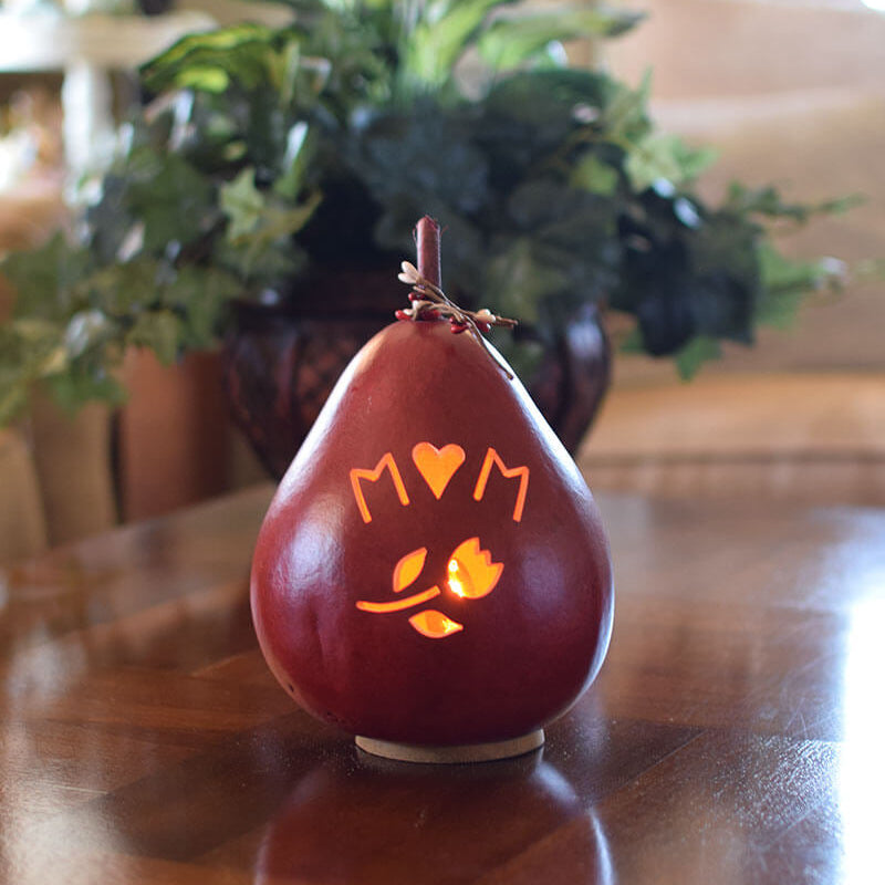 Lit Mom gourd at Meadowbrooke Gourds